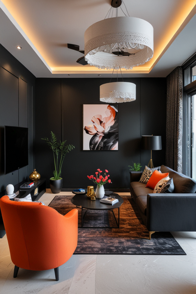 Sleek black entertainment unit