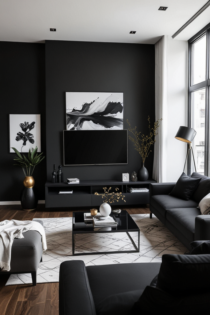 Artistic decor in black room