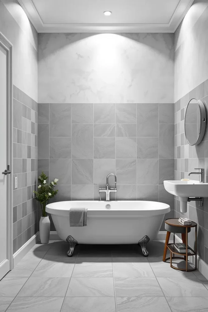 Monochrome bathroom with layered greys
