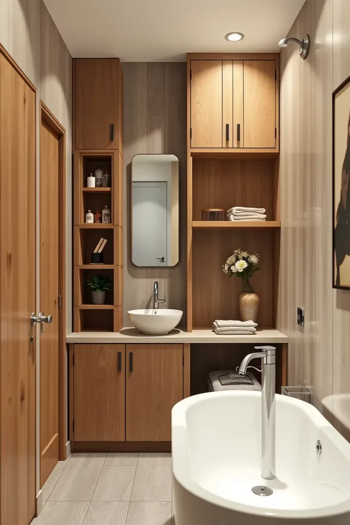 Custom millwork in minimalist bathroom