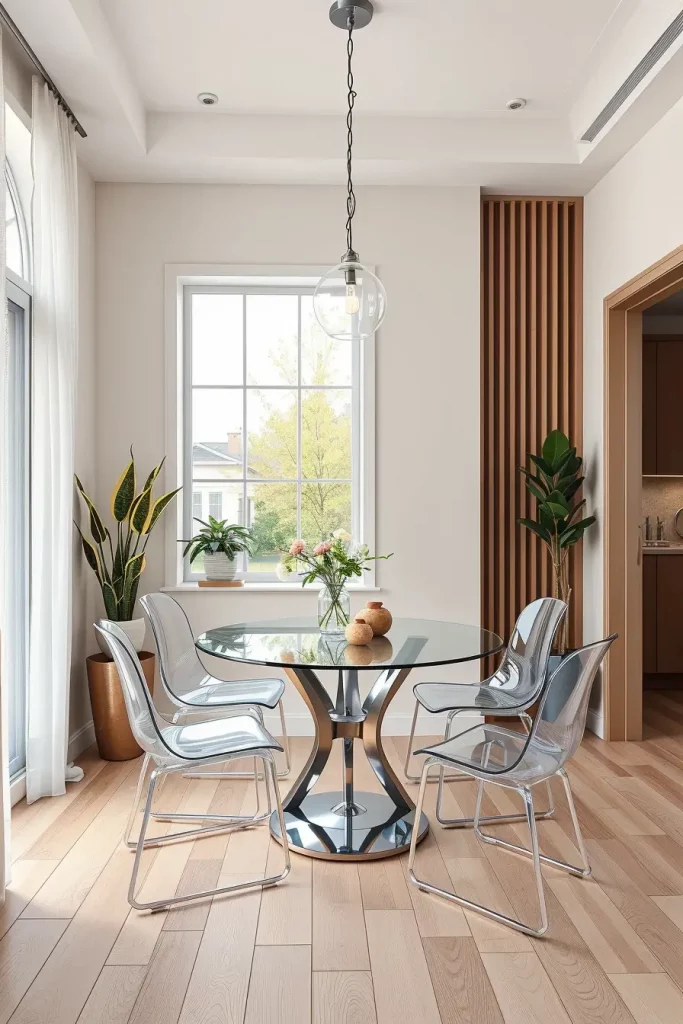 Acrylic dining chairs in small room
