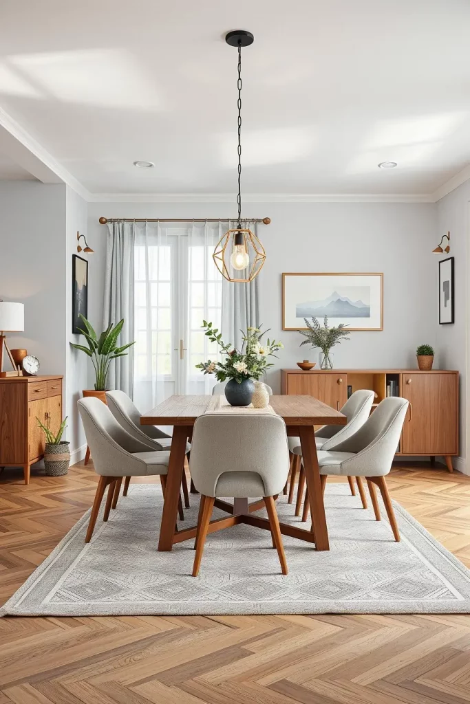 Area rug defining dining space