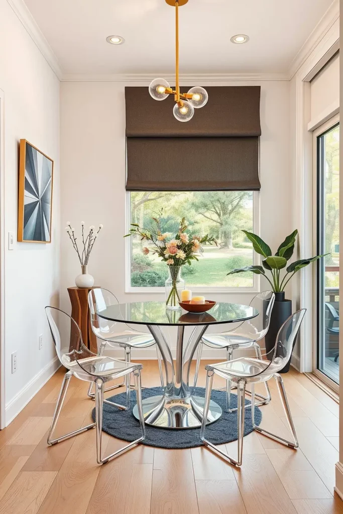 Glass table with transparent chairs