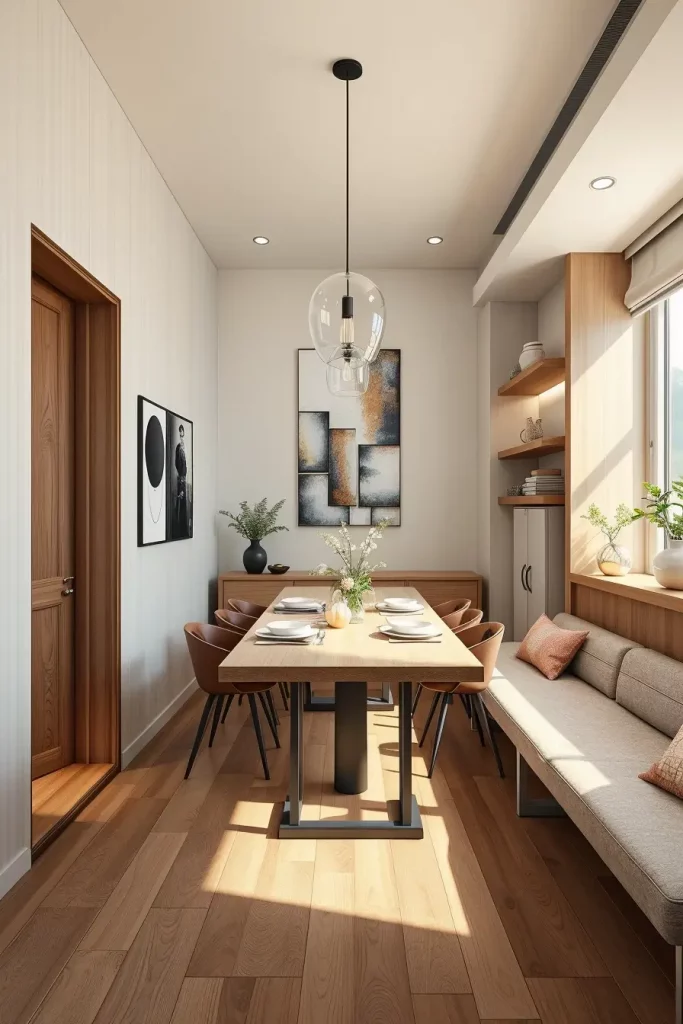 Slim dining setup with vertical panels