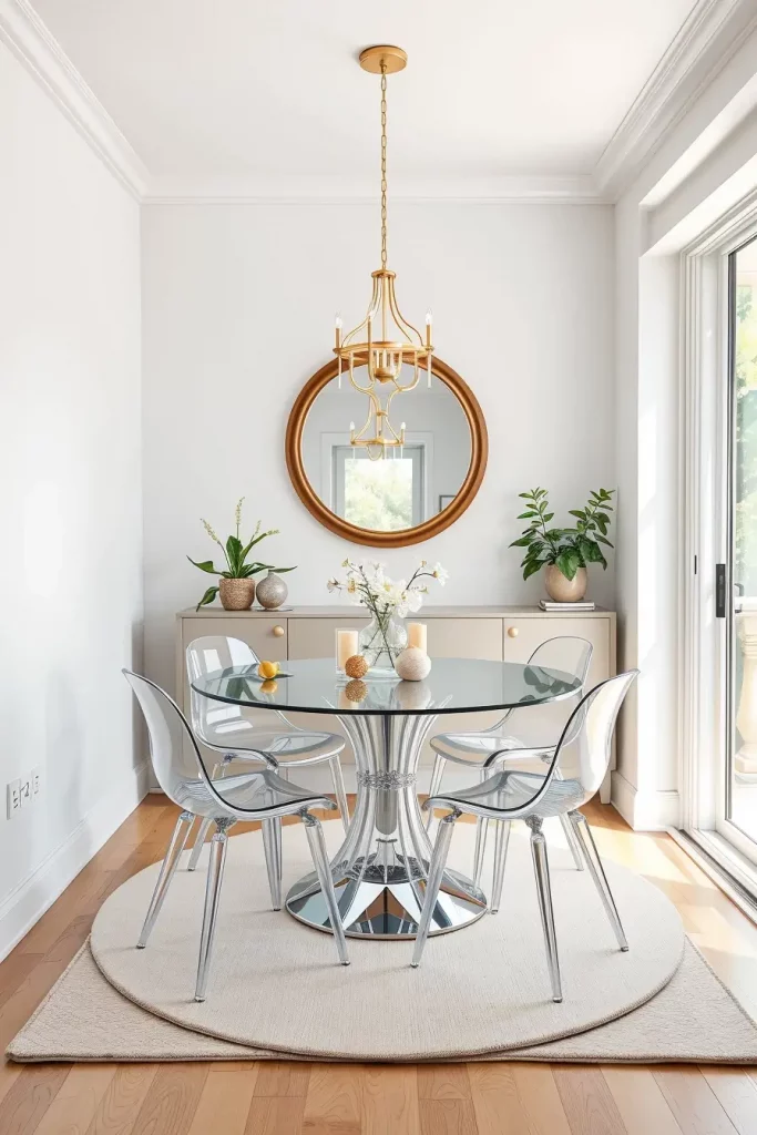 Glass dining table with minimalist legs
