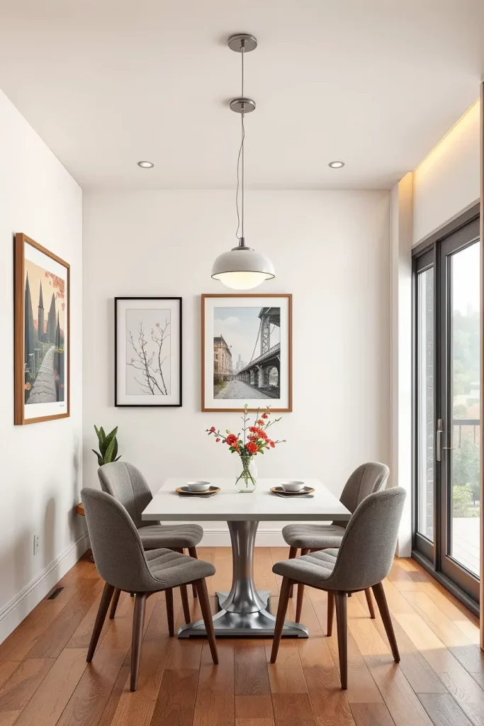 Vertical artwork in dining room