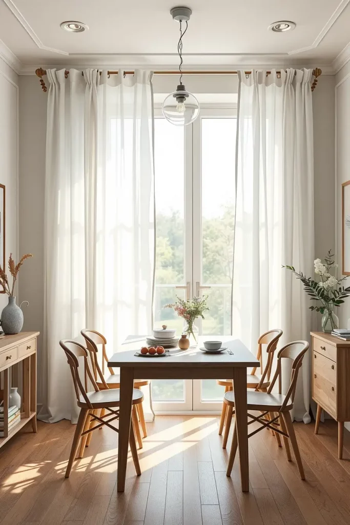 Sheer curtains in dining room