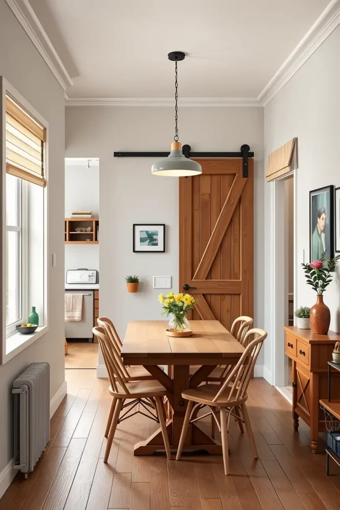 Sliding door in small dining area