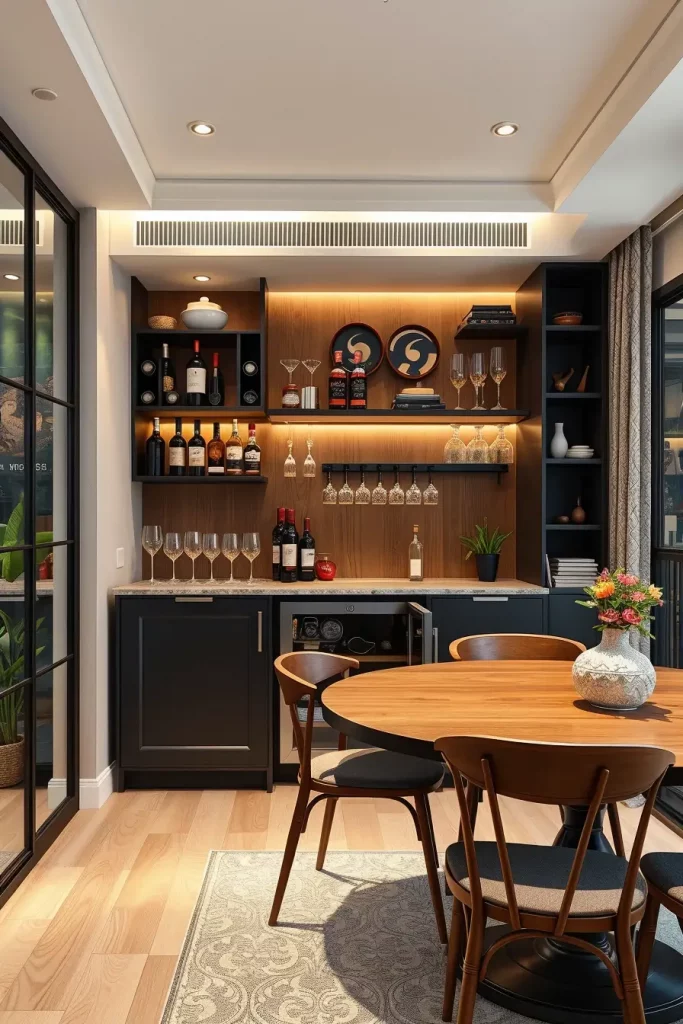 Built-in bar in dining room