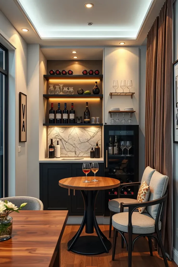 Custom built-in bar with lighting