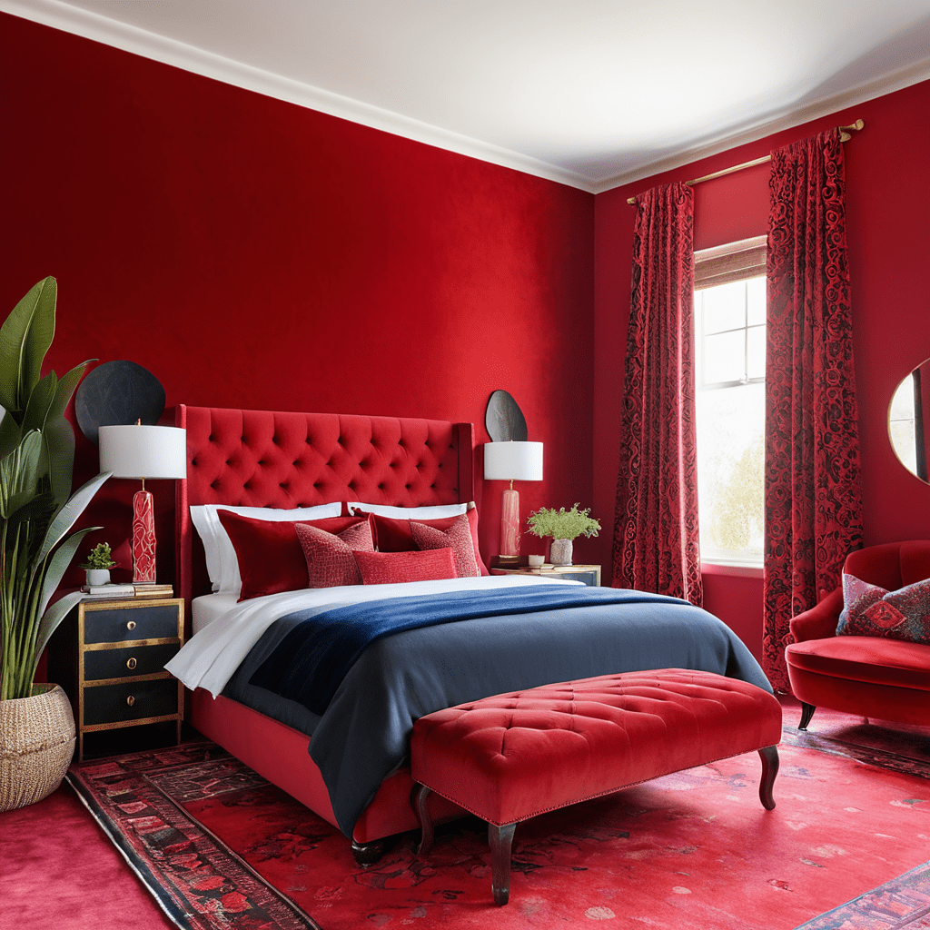 Luxurious red bedroom with mixed red tones