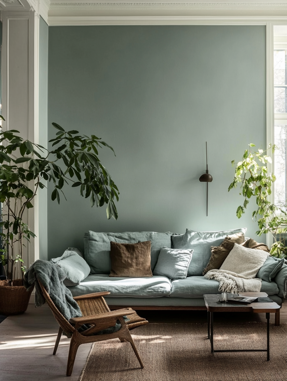 Scandinavian living room with blue and green accents