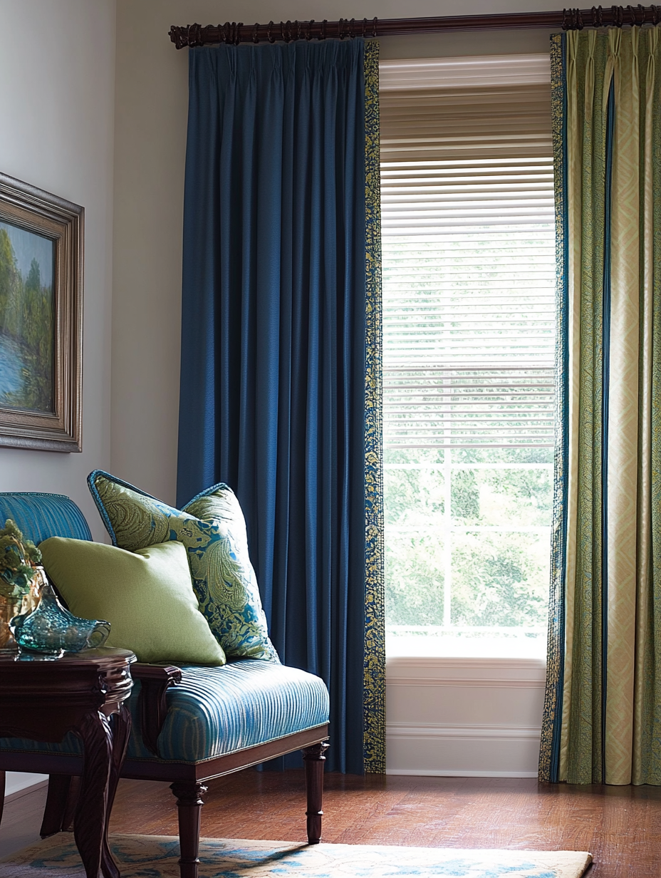 Blue and green window treatments