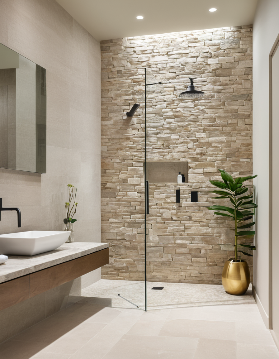 Walk-in shower with built-in bench