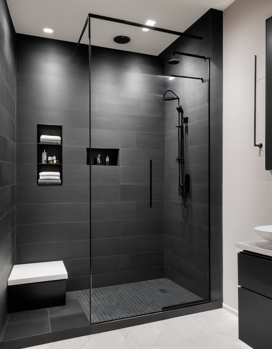 Black-themed walk-in shower