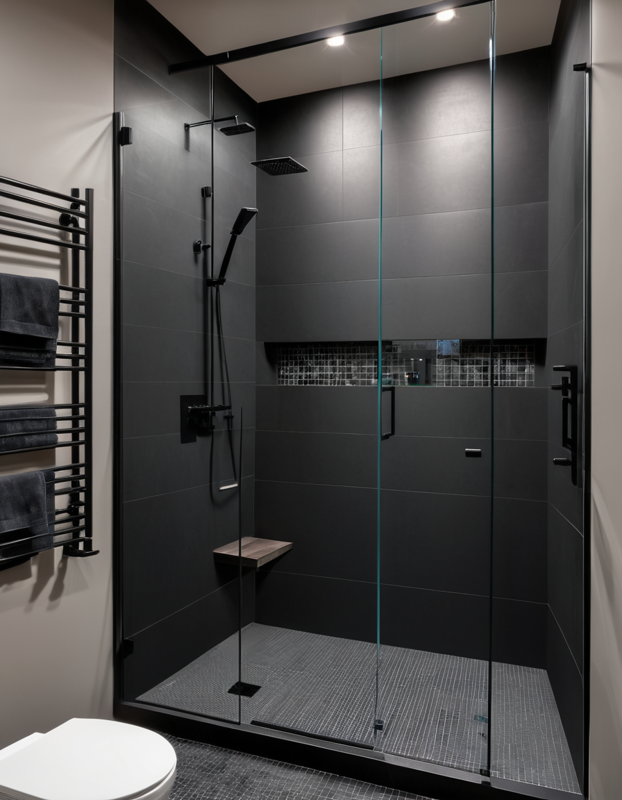 Elegant black walk-in shower design