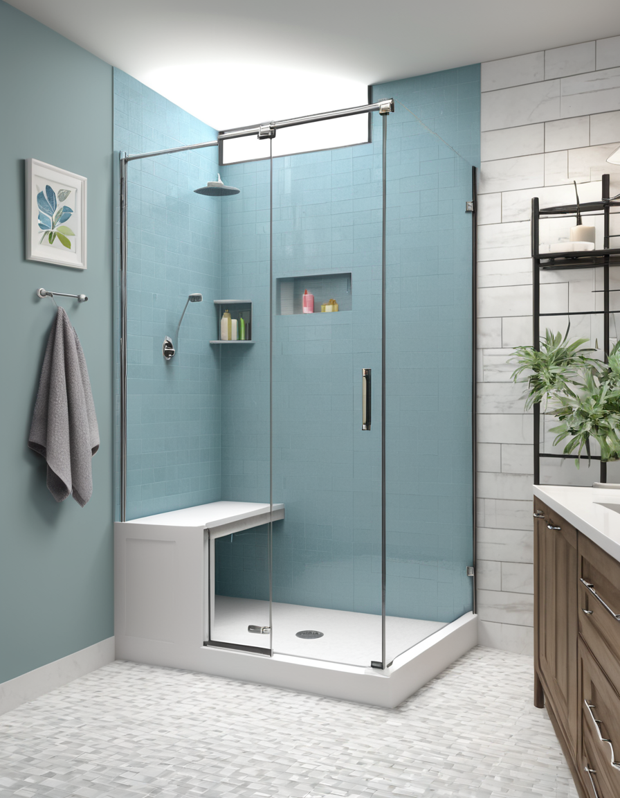 Walk-in shower replacing bathtub