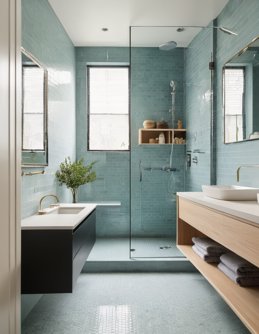 Modern walk-in shower in small bathroom
