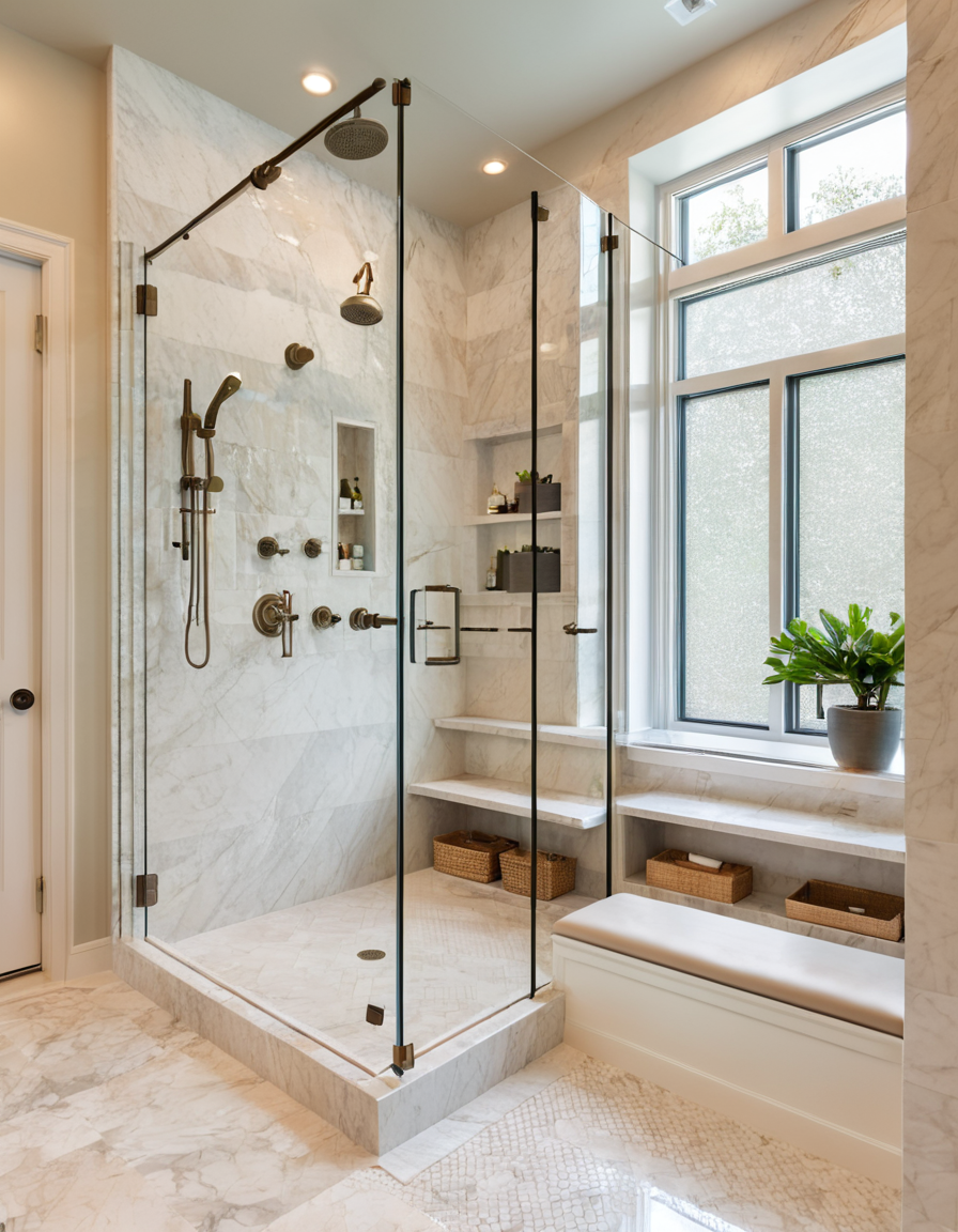 Large walk-in shower with luxury features