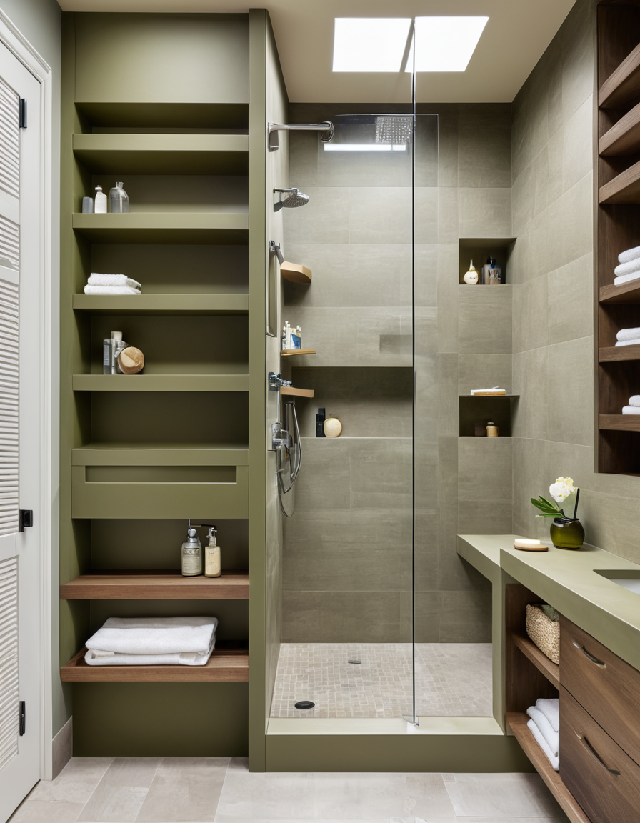 Walk-in shower with built-in storage