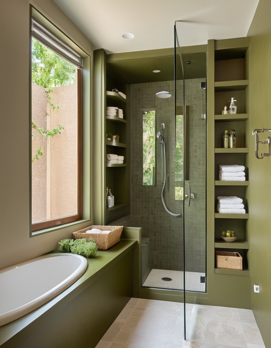 Floating shelves in walk-in shower
