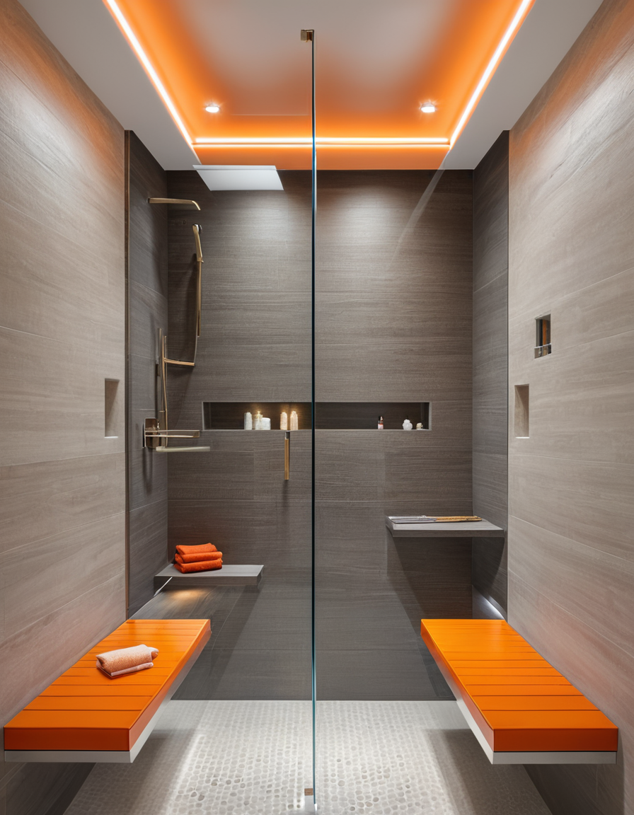LED lighting in walk-in shower