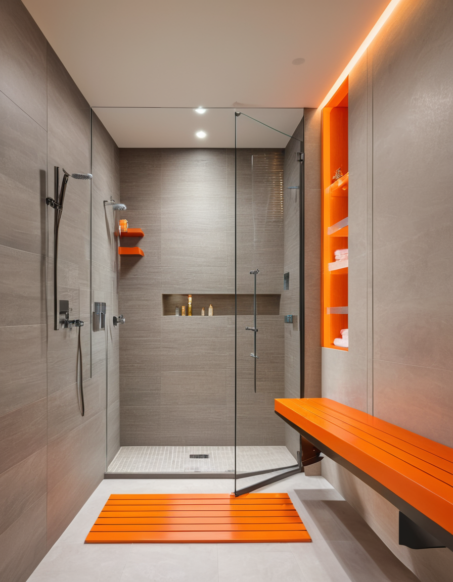 Walk-in shower with accent lighting