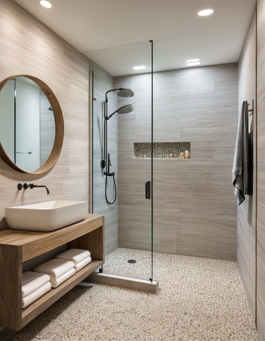 Mosaic tile shower floor