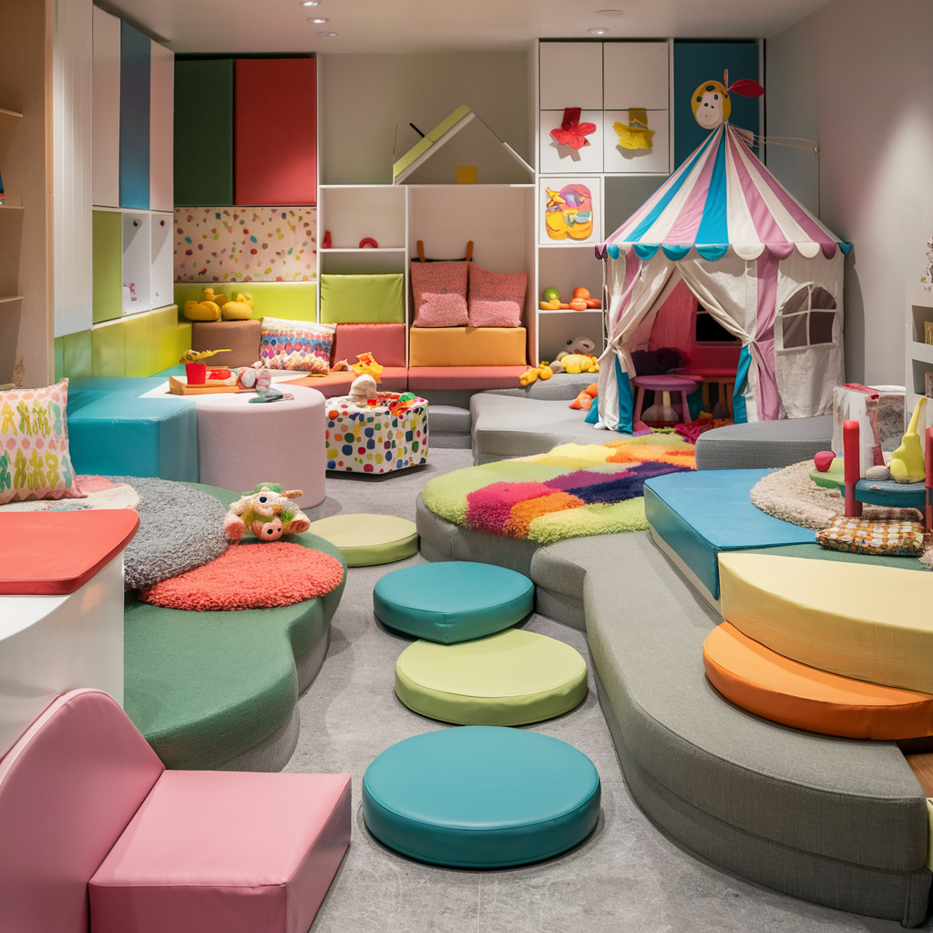 Safe play area in boy nursery