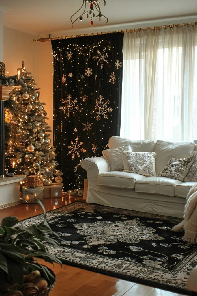 Black Curtains with Frosty Patterns