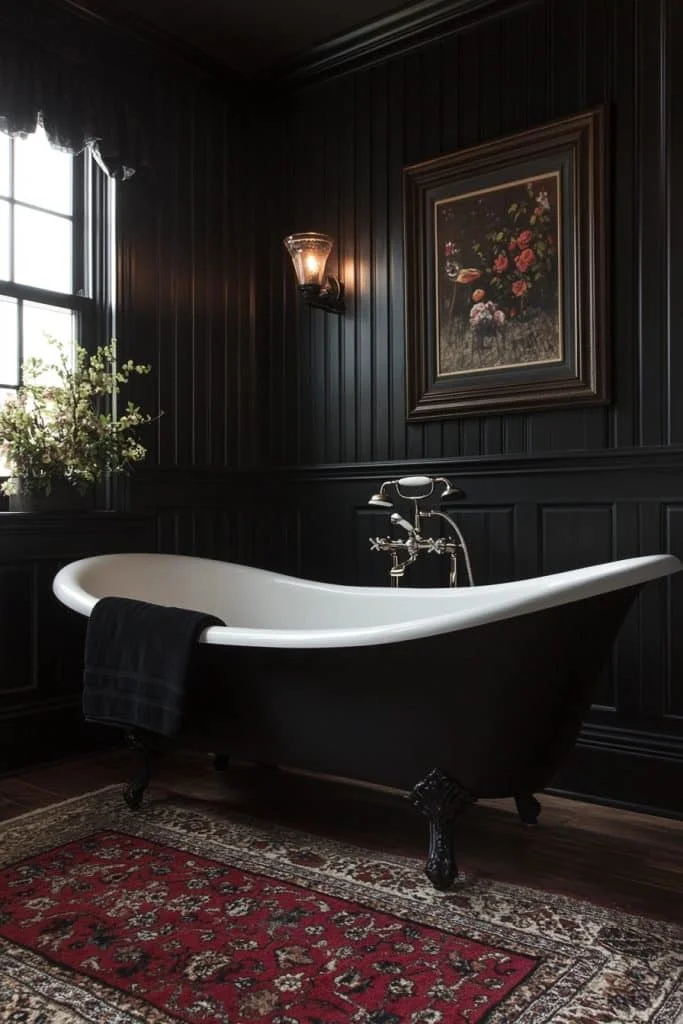 Vintage Glam Black Bathroom