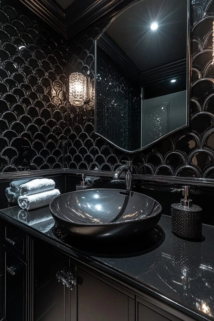 Art Deco Inspired Black Bathroom