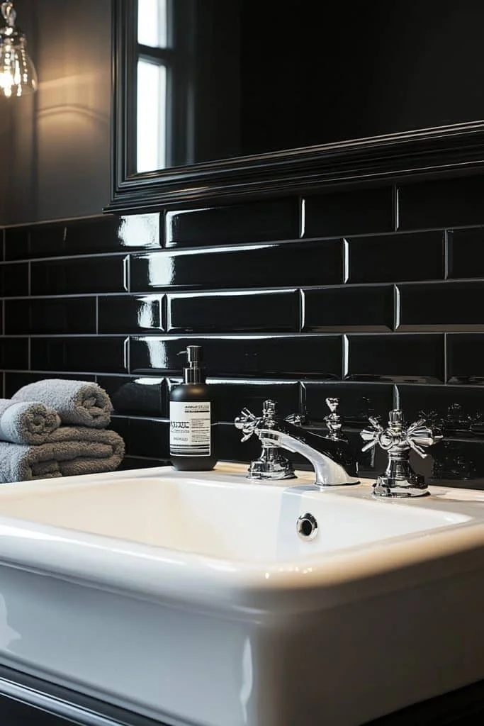 High-Contrast Black Guest Bathroom