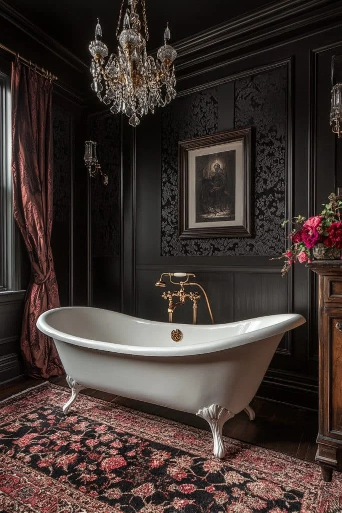 Opulent Victorian Black Bathroom