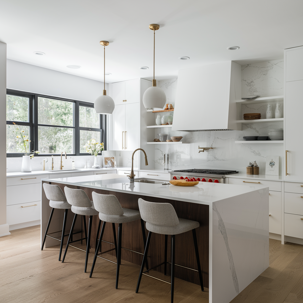 White kitchen with quartz countertops