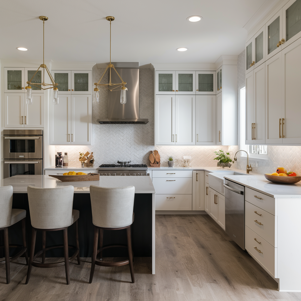 Stylish white kitchen with modern appliances and decor