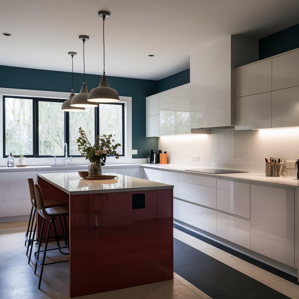 White kitchen with layered lighting design