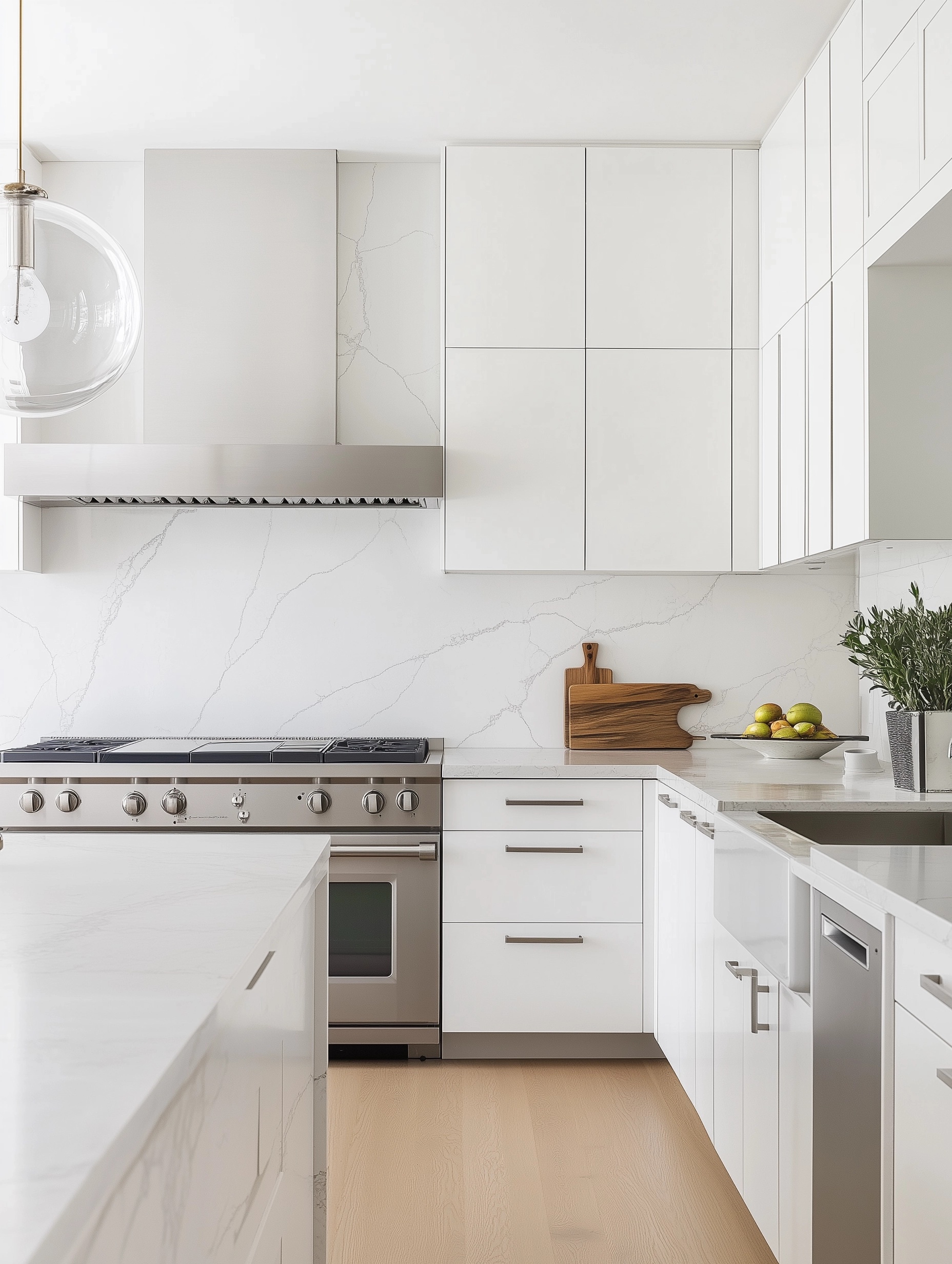 Spotless white kitchen with clean surfaces