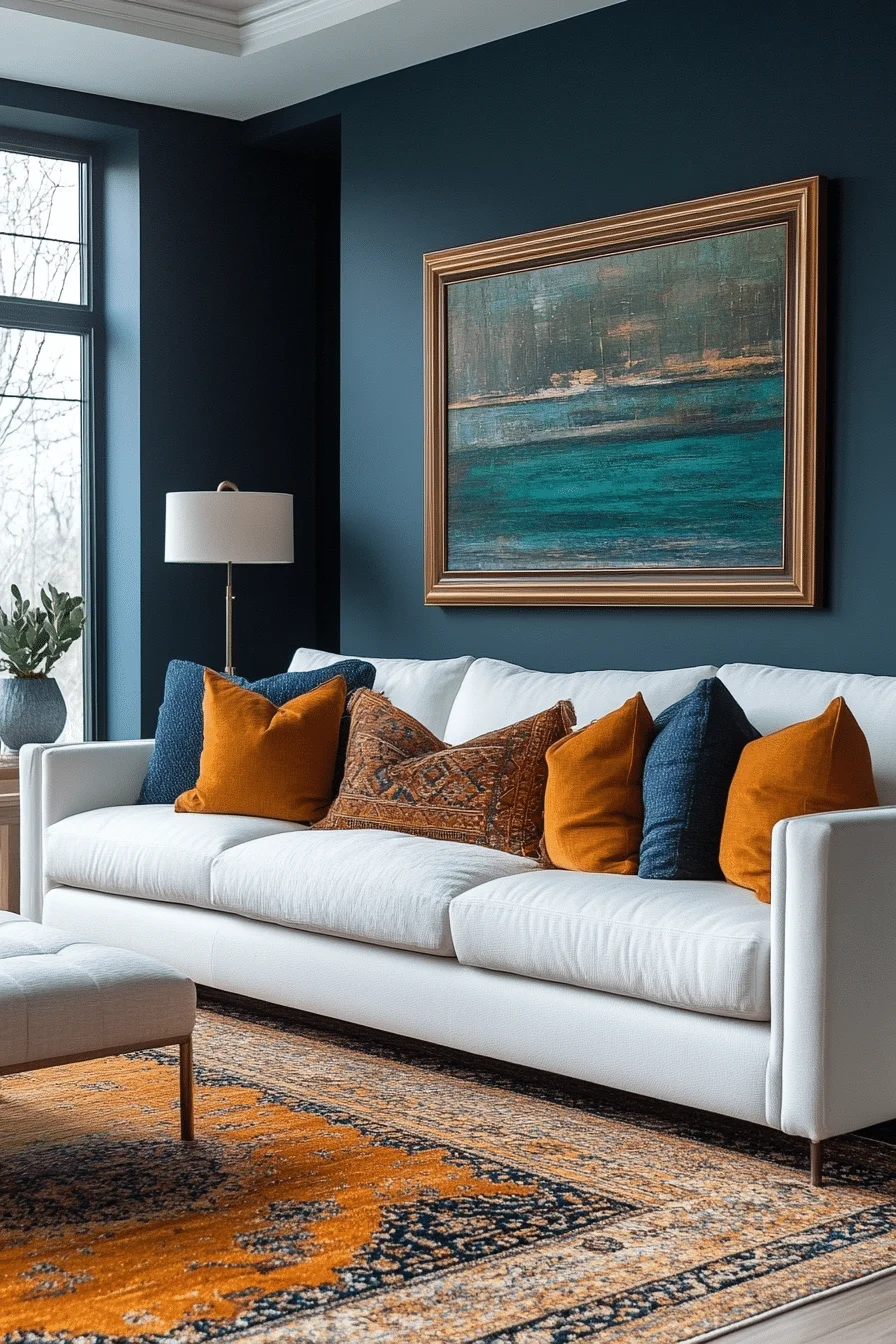 sophisticated boho mid century modern living room