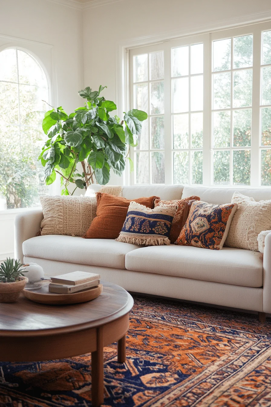 simple boho mid century modern living room