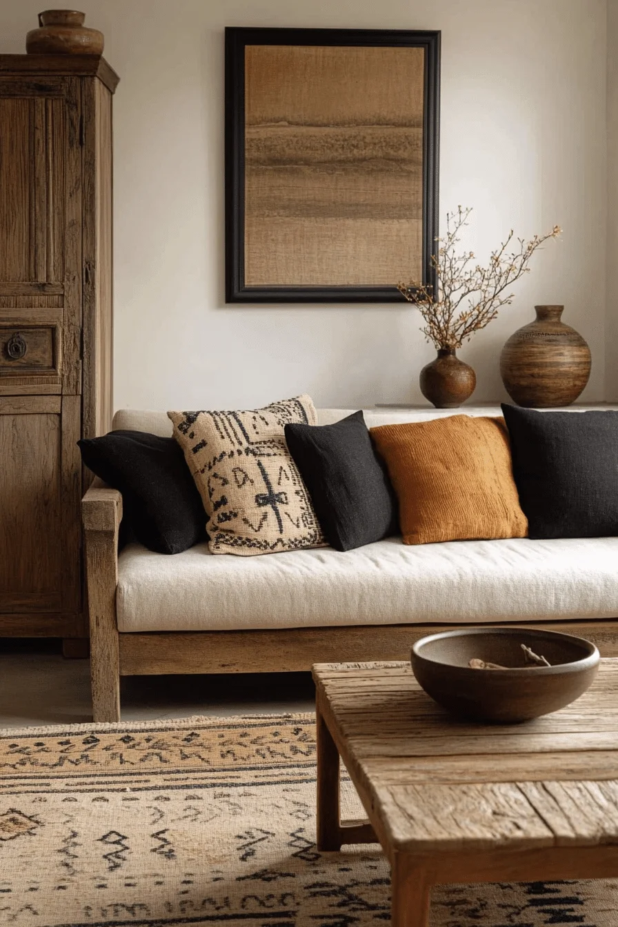 sleek boho mid century modern living room