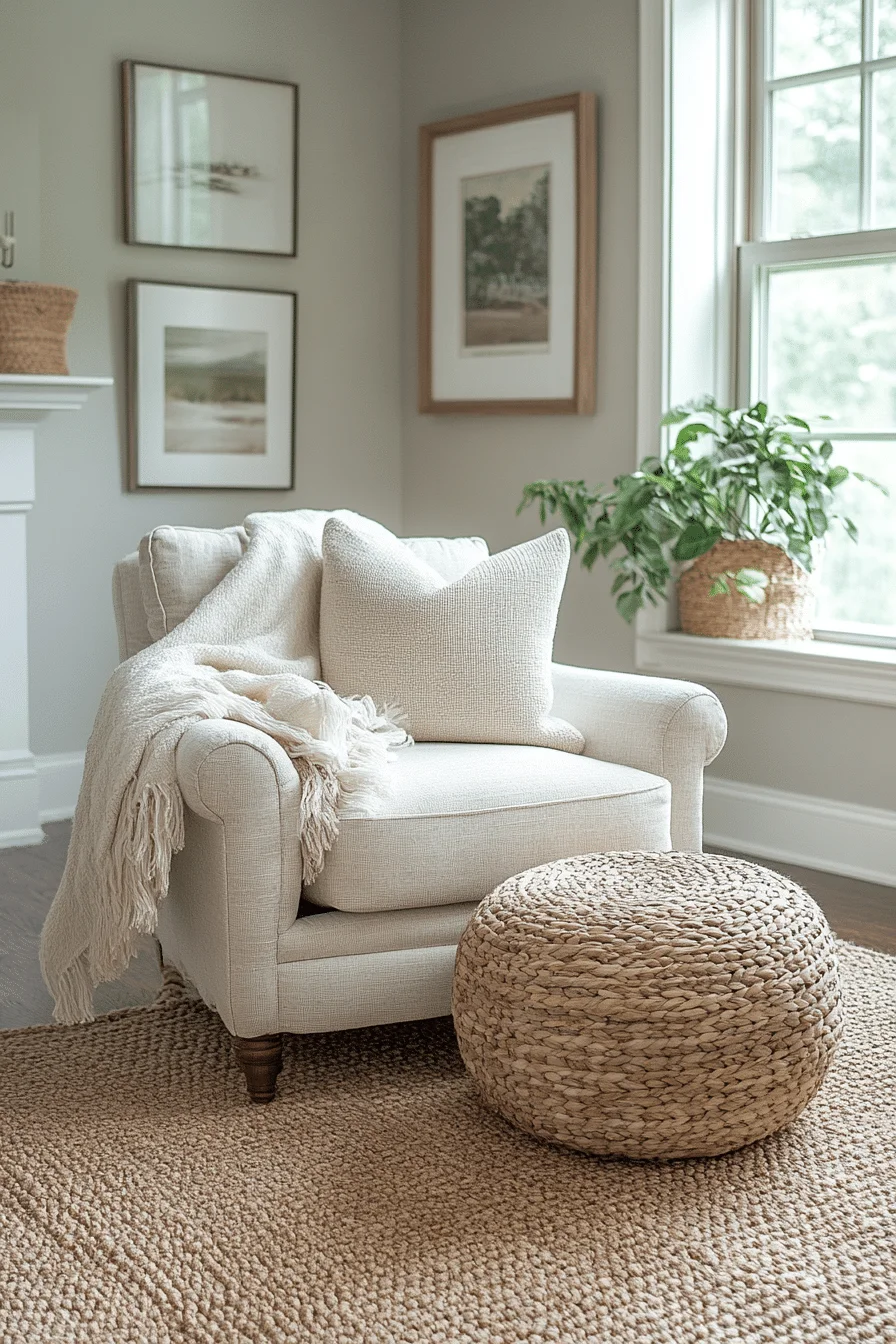 neutral boho mid century modern living room