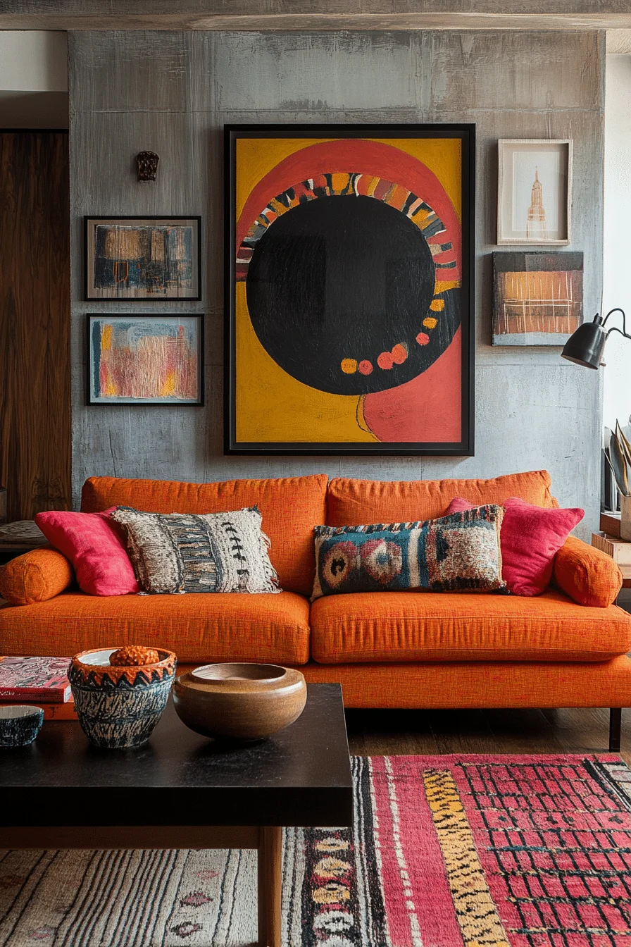 bold boho mid century modern living room