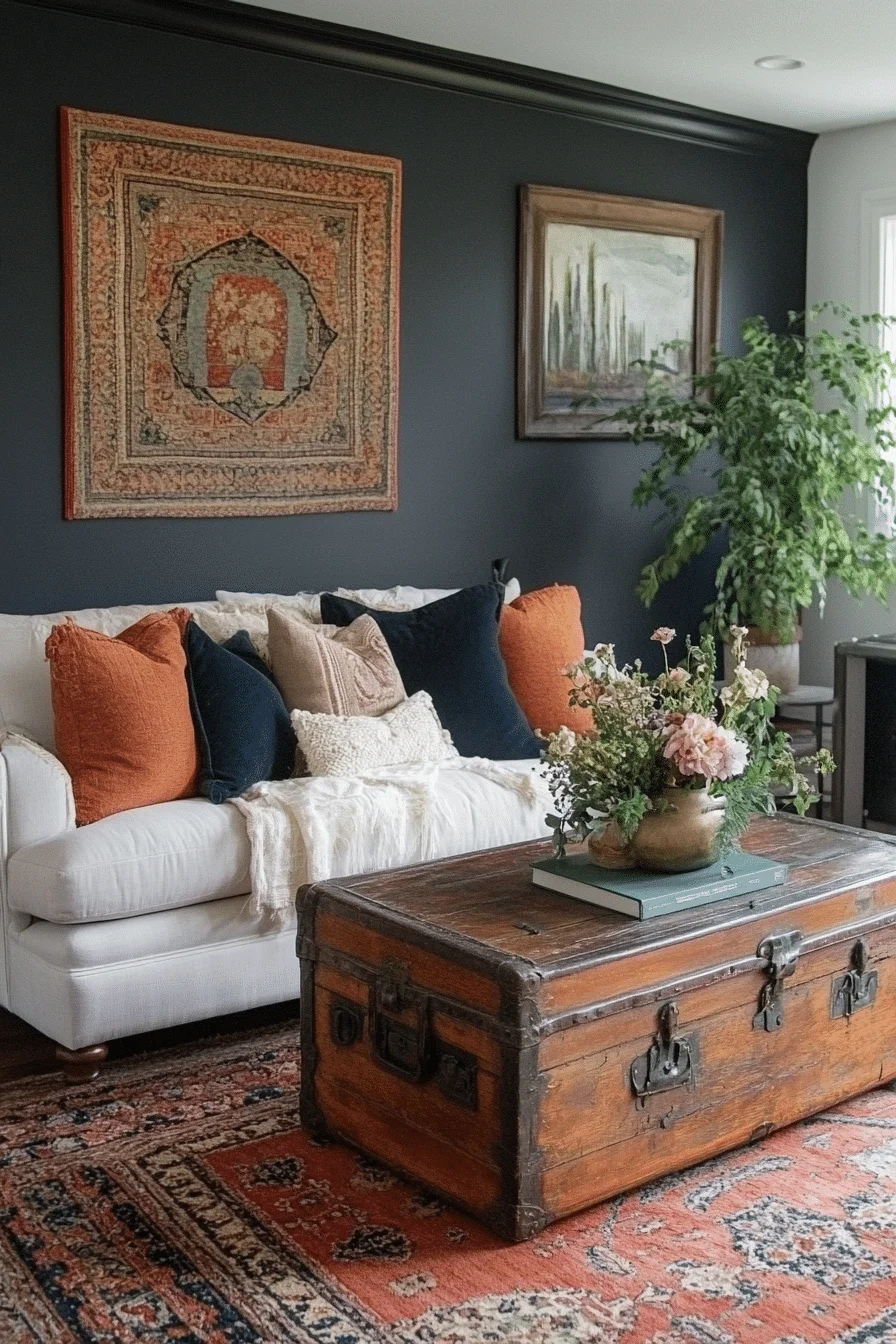 sophisticated boho mid century modern living room