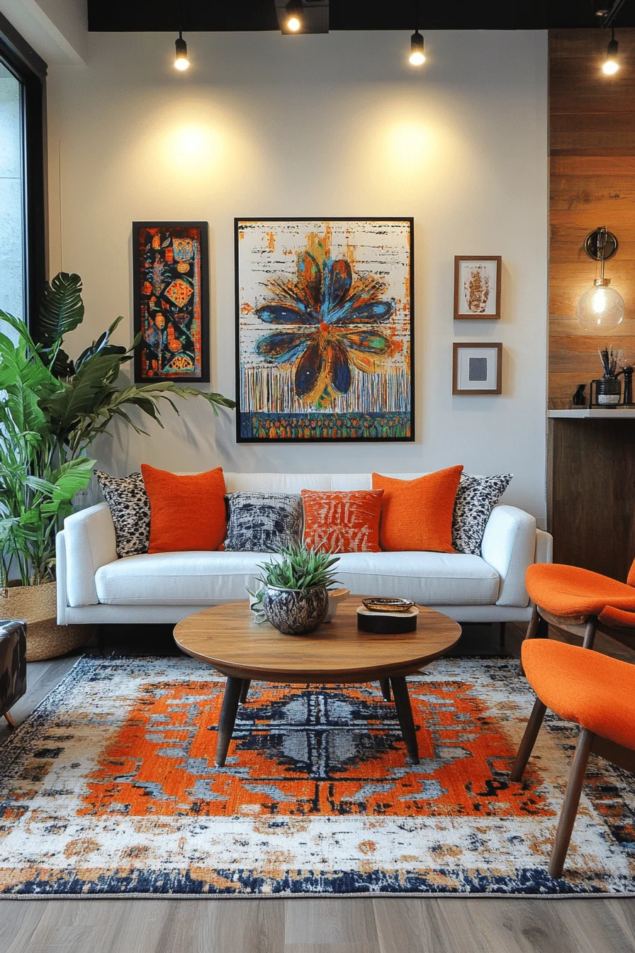 artistic boho mid century modern living room