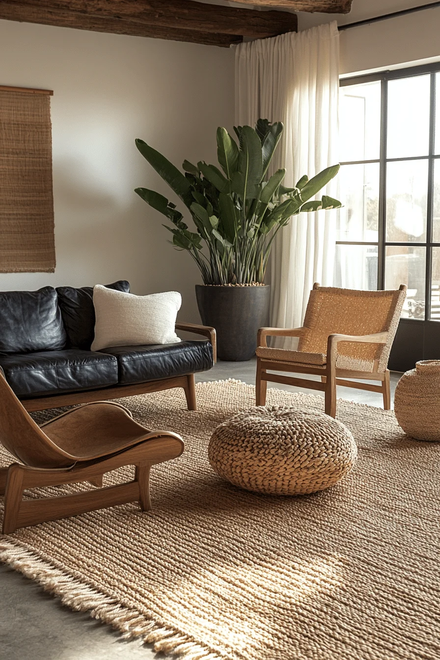 relaxed boho mid century modern living room