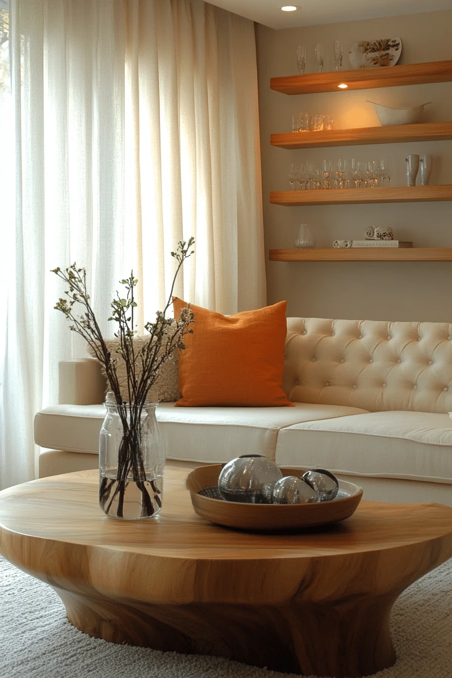 airy boho mid century modern living room