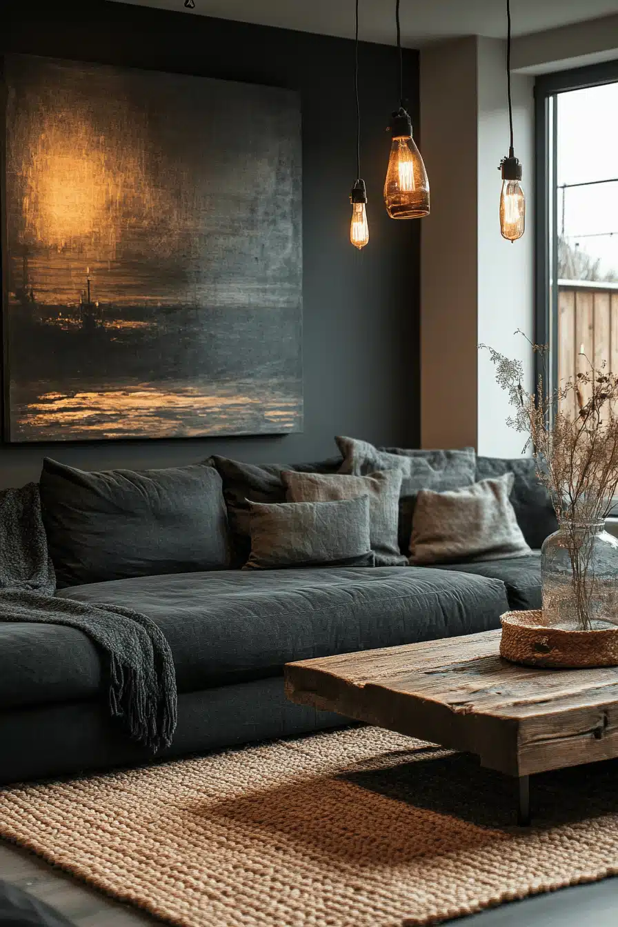 dark gray couch living room