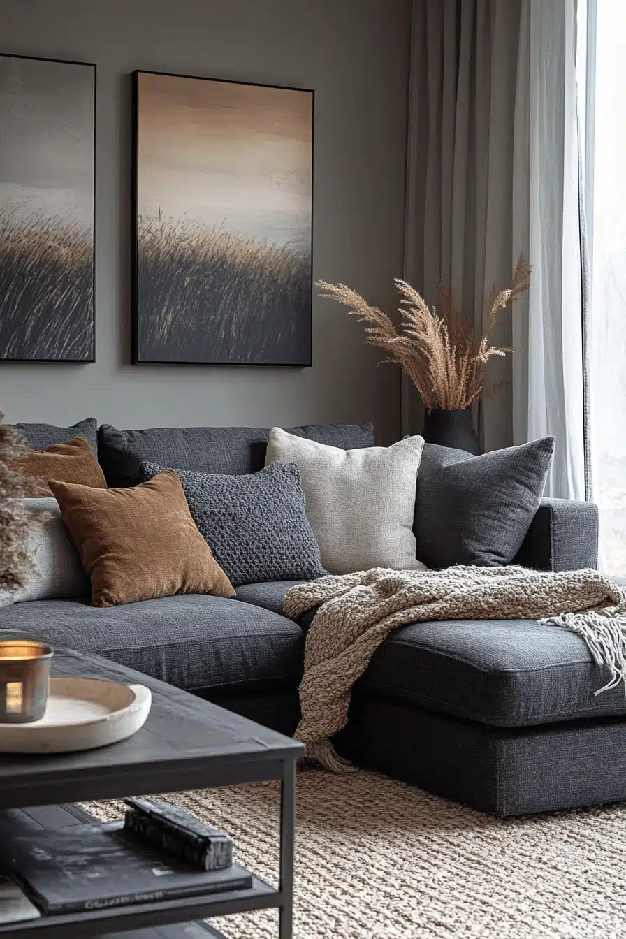 dark gray couch living room