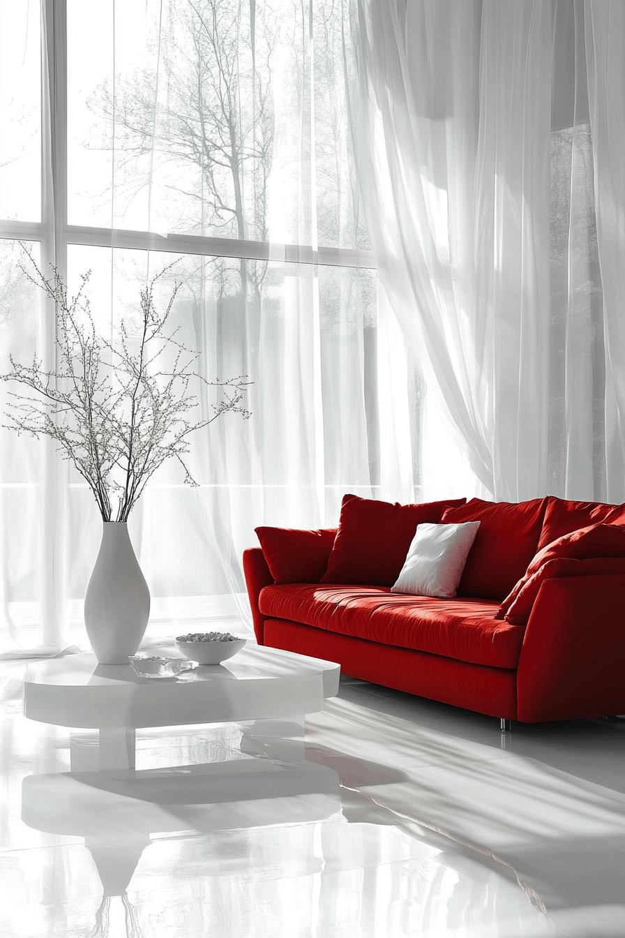 red sofa living room